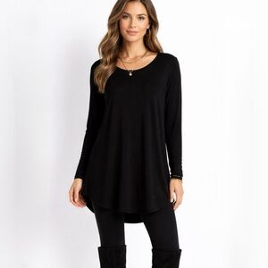 Show Me Your Mumu Scoop Neck Long Sleeve Curved Hem Tunic Top Sz Large💛